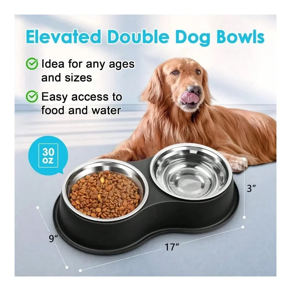 Dog Supplies Dogs Accessories Bowls Large Double Dog Water And Food Bowls Stainless Steel Bowls With NonSlip Resin Station Pet F