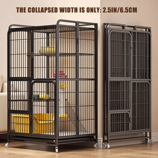 4-Tier Cat Cage Collapsible Cat Playpen with Wheels Cat Crate Metal Kennel for Indoor Cats Kitten