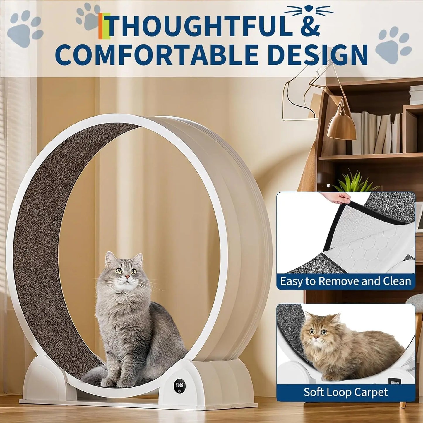 Cat Exercise Wheel for Indoor Cats, ABS Cat Wheel Exerciser Quiet Cats Treadmill with Pedometer, Small Animal Running Wheels