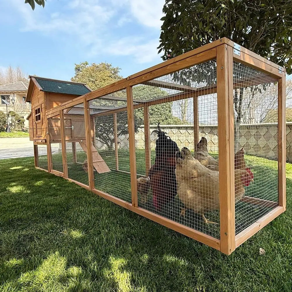120" Outdoor Wooden Chicken Coop or 4-6 Chickens Hen House Poultry Cage with Run and Nesting Box Indoor and Outdoor Use (D)