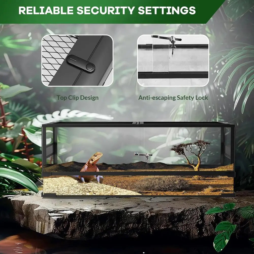 Glass Reptile Terrarium 24 x 18 x 18 Inch - Anti Ese Design, tile Desert or Rainorest Setup, Tempered Glass Tank, Top Sn Ventila