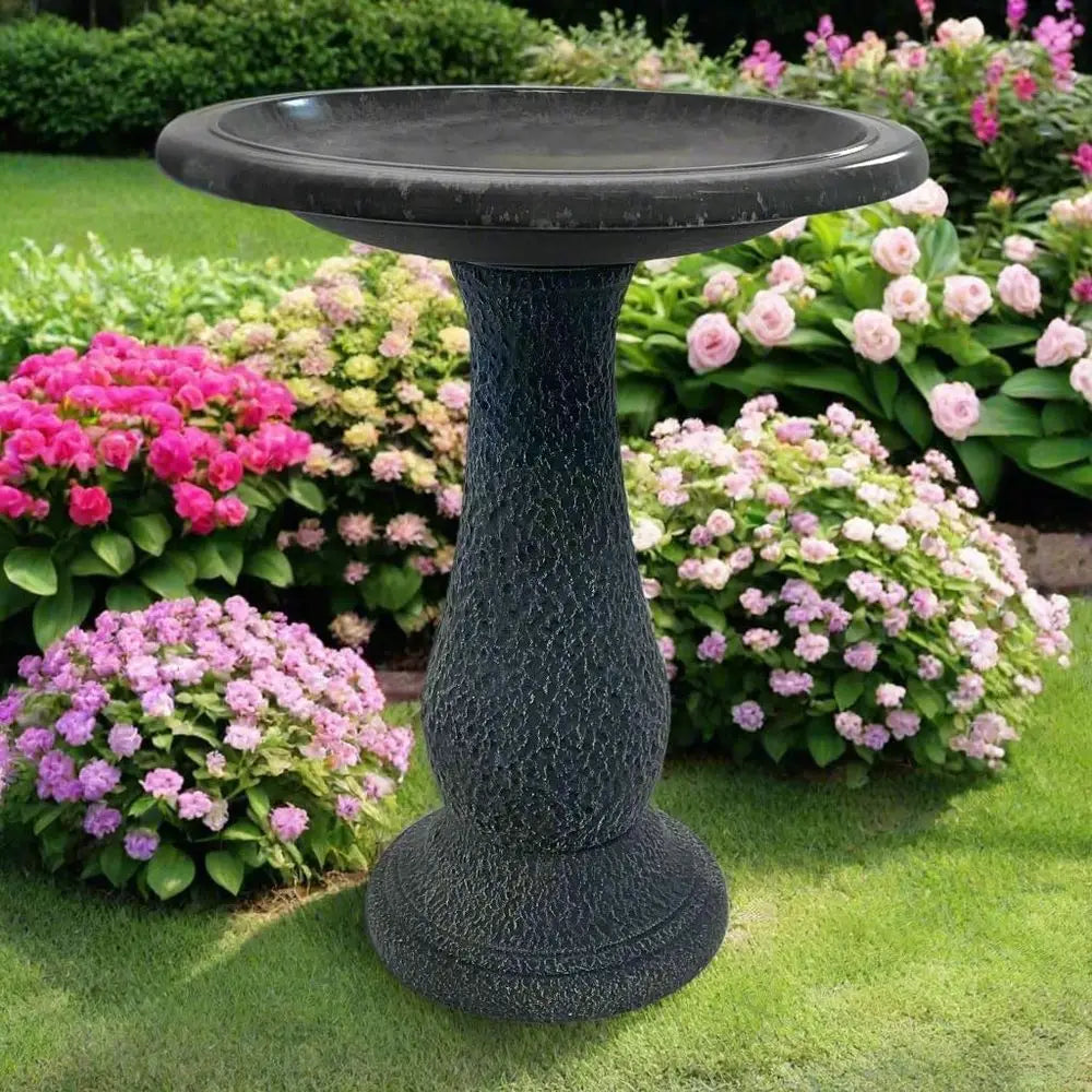 Tierra Garden Birdbath or Outdo- 24" Cool Gray iber Clay Bird Bath Bowl and Stand, Easy Assembly UV-Resistant Bird Baths or Outs