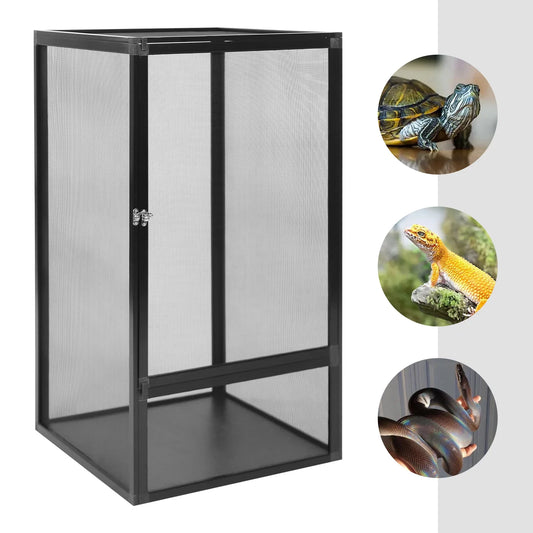 Black Micro Habitat Terrarium Enclosure—Aluminum Alloy, 17.72x17.72x31.50in, 44.09lbs Load, Removable Top Mesh Anti-Escape Latch