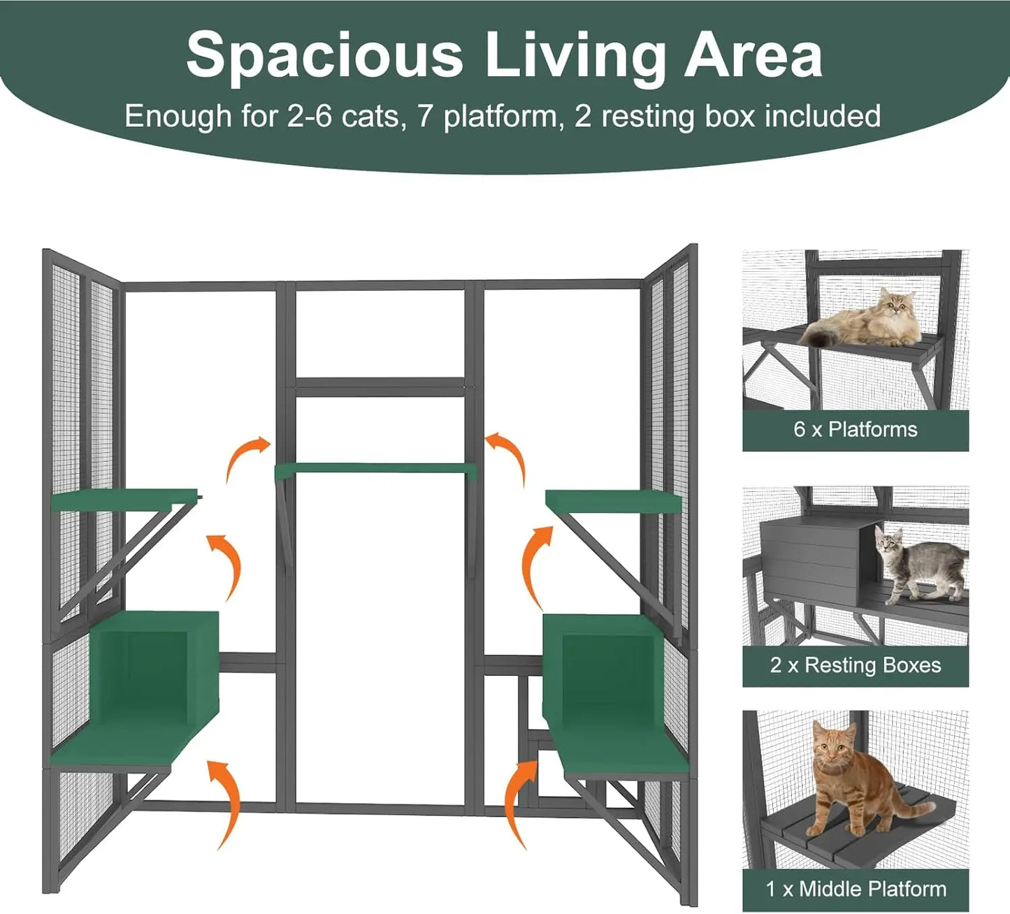 72" Large Catio Outdoor Cat Enclosure, Walk-in Cat Cage  House for Multiple Indoor Outdoor Cats, Shelter 7 Platfo