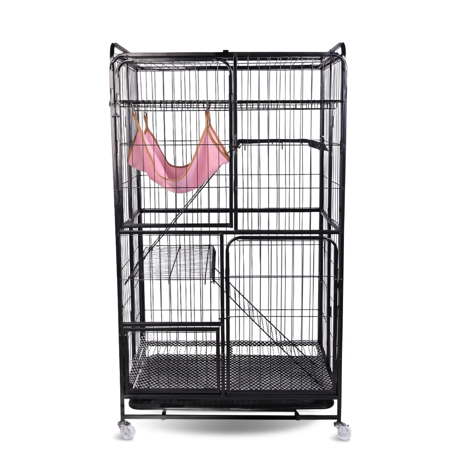 4-Tier Cat Cage Collapsible Cat Playpen with Wheels Cat Crate Metal Kennel for Indoor Cats Kitten