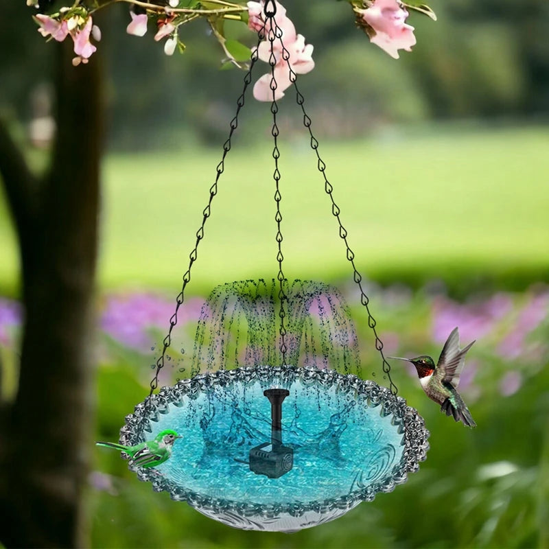 Pet Bird Outdoor Solar Fountain‌ - Floating Hanging Bird Bath with Blue Design Solar-Powered & Eco-Friendly