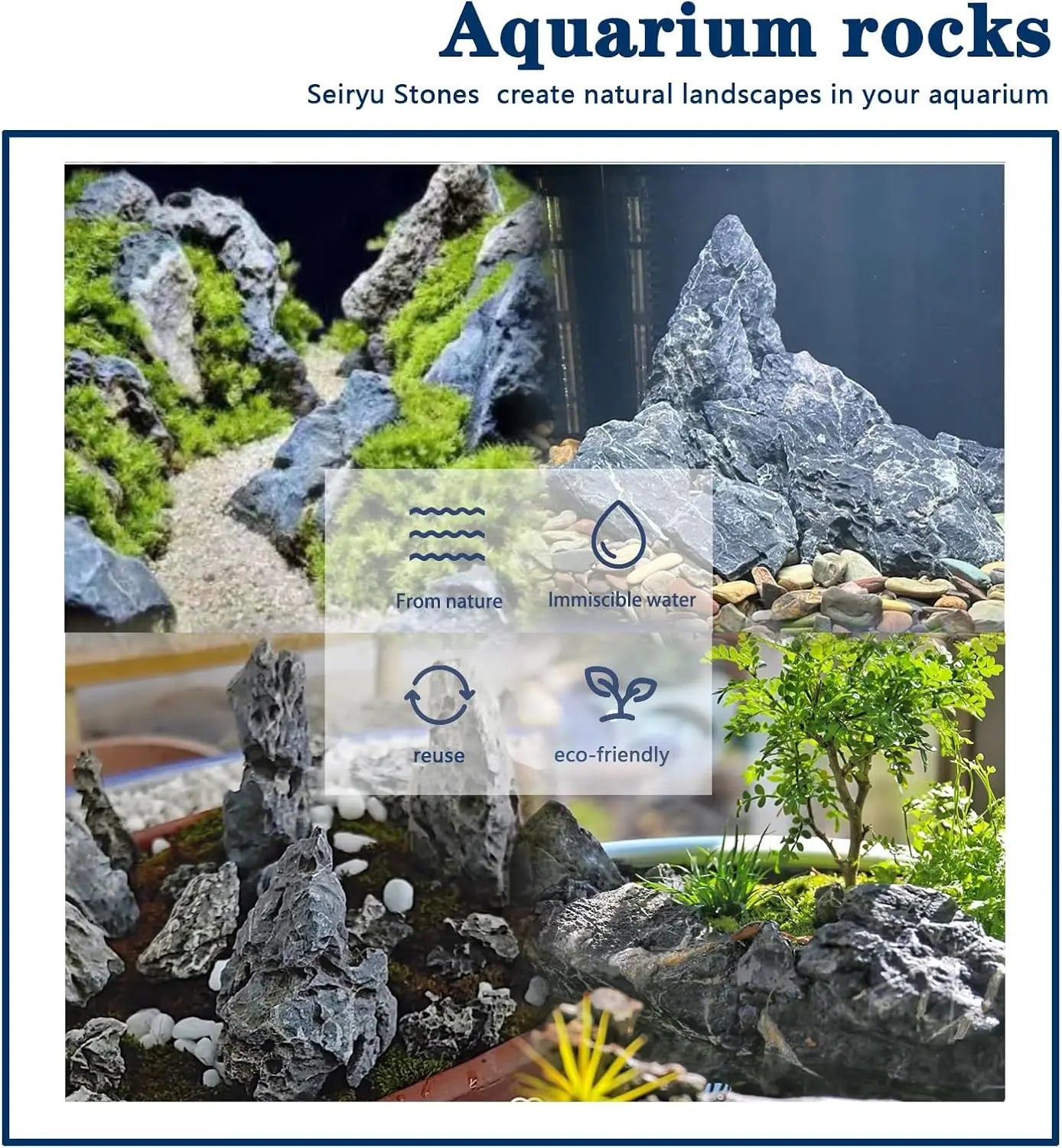 Natural Seiryu Stone Rocks for Aquariums, Fish Tank Decor, Landscaping Model - 20lb (2-8 inch)