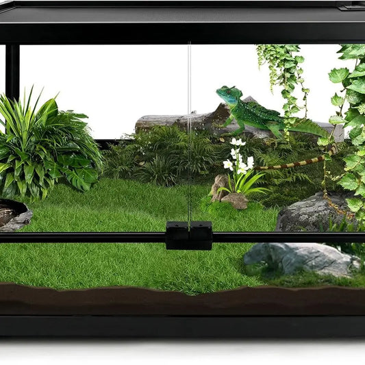 24x18x12.6 Glass Reptile Tank with Double Doors & Top Vent - Ideal for Bearded Dragons, Tortoises, Geckos, Lizards, Snakes