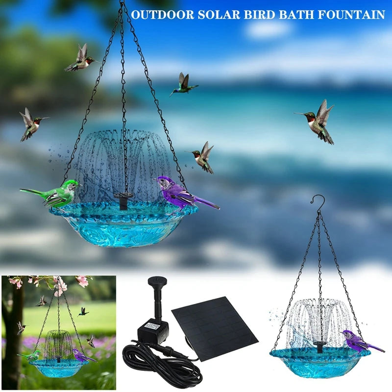 Pet Bird Outdoor Solar Fountain‌ - Floating Hanging Bird Bath with Blue Design Solar-Powered & Eco-Friendly