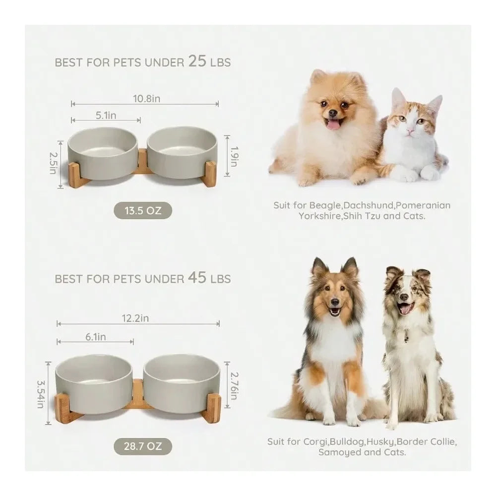 Dog Supplies Dogs Accessories Dog And Cat Bowl With Wood Stand NonSlip Matte Glaze Weighted Food Water Set For Cats AndSmall Dog