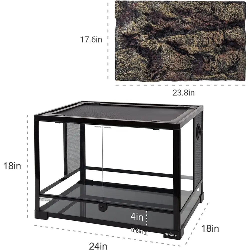24 x 18 x 18 Large Glass Reptile Tank with Foam Backs, Double Hinged Door & Screen Vent