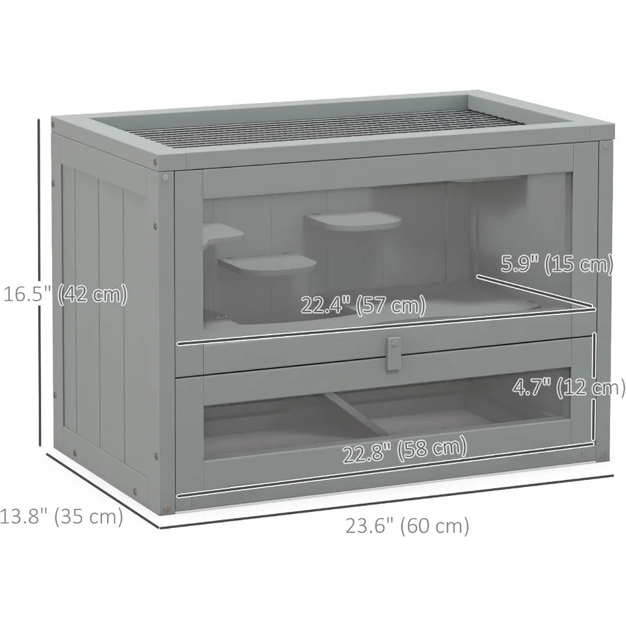2Level Hamster Cage Mice and Rat House Small Animal Habitat for Guinea Pigs Chinchillas with Openable Top Front Door Shelf and