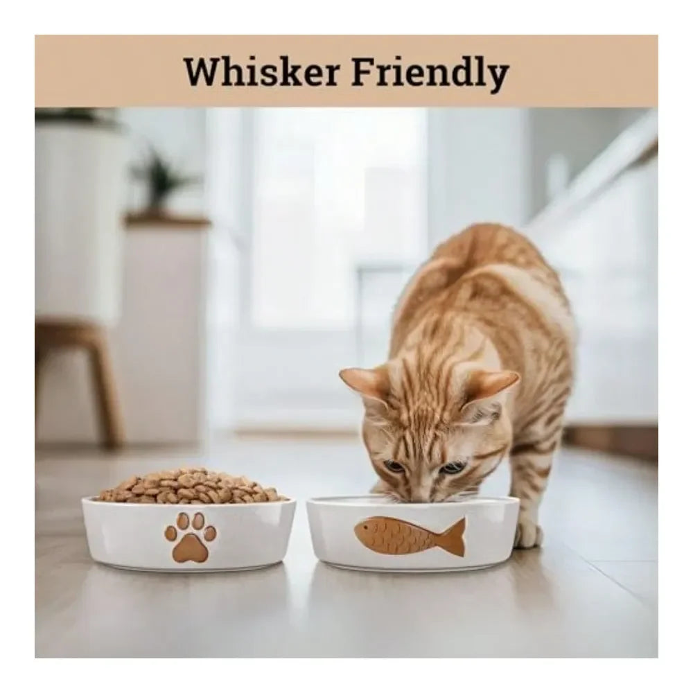 Dog Supplies Dogs Accessories Cat Bowls Whisker Friendly Ceramic Cat Bowl Set Of 2 Cute Designs With AntiSlip Bases Dishwasher A