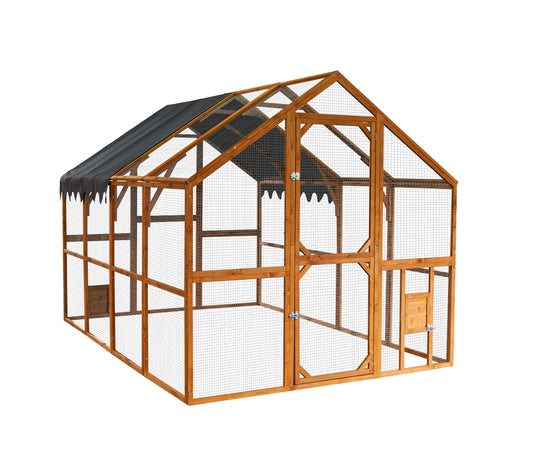 110'' Large Outdoor Chicken Coop And Kitten Playpen with Waterproof Cover Platforms 2 Easy-Access Doors for Pets