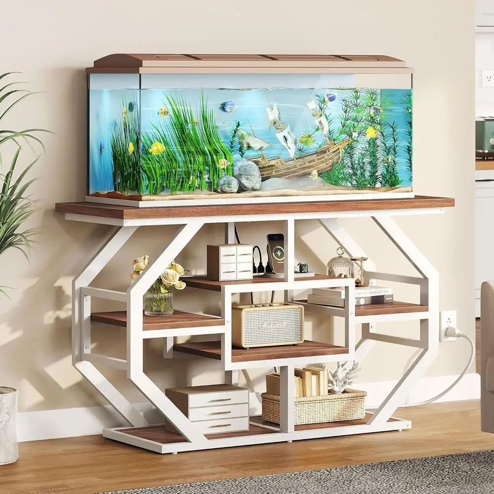 Heavy Duty 55-75 Gallon ish Tank Stand with Power Outlet, Marble Aquarium Stand or ish, Turtle, Reptile Terrarium, Shelves or is