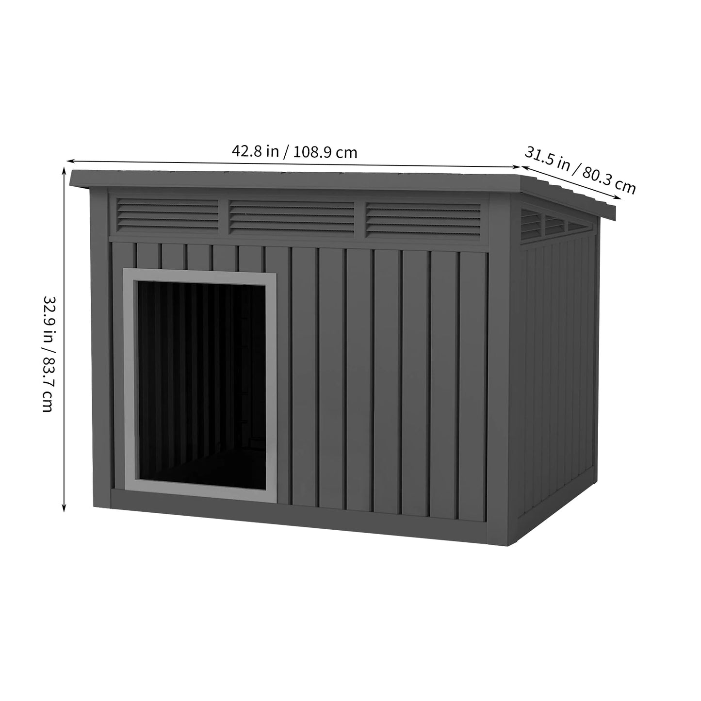 XXXL Slant-Roof Resin Dog Villa - Gas-Lift Ventilated Canopy & StormProof Design, All-Weather Outdoor Shelter with UV Armor for Large Dogs/Multi-Pet Households, Dog Furniture, Garden Pet House, Perfect Gift for Halloween, Chr