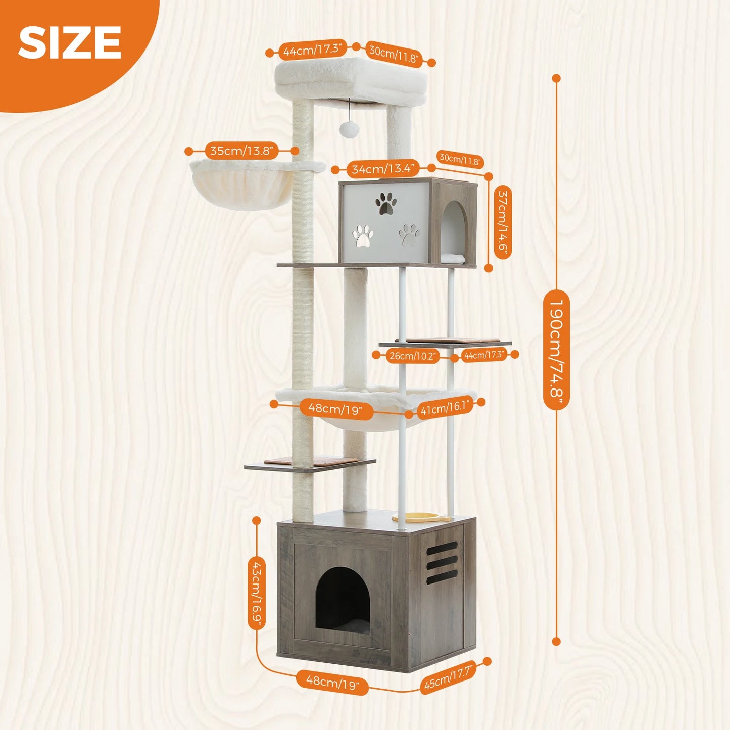 Large Cat Tree Wooden Tower with Extra Large Condos and Hammocks Modern Cat House with Spacious Perch Sisal Posts and Steel Tube