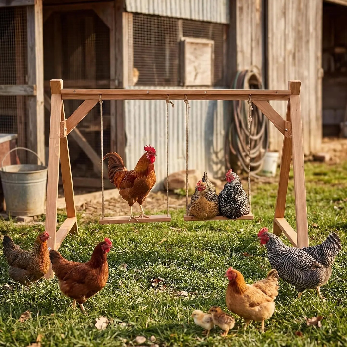 Wooden Chicken Roosting Ladder with Swing,Easy Assembly Sturdy Coop Accessory for Chickens Outdoor Promotes Healthy Exercise