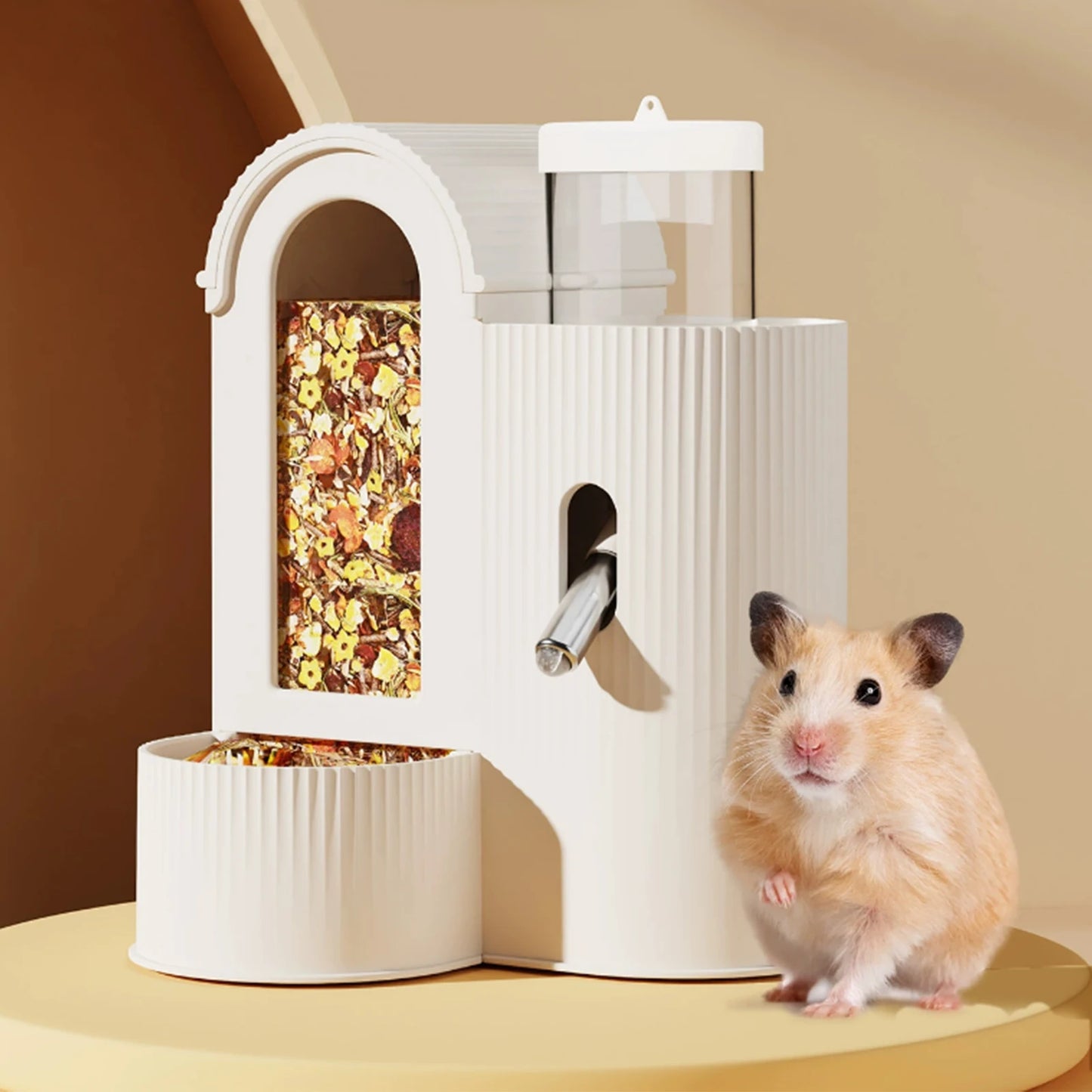 2-in-1 Automatic Food Bowl Large Capacity Hamster Feeder And Waterer Automatic Hamster Feeder No Drip for Hamster Guinea Pig Rat