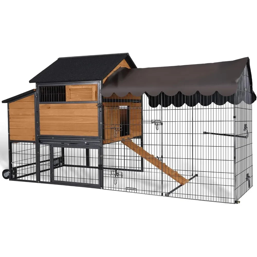 Large Chicken Coop with Metal Frame Mobile Hen House Poultry Cage with Wheels