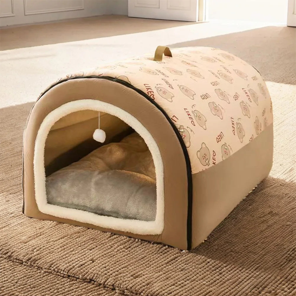 Dogs Bed Nest Detachable Plush Cotton Puppy Shelter Washable Large Dog Bed House Comfortable Cat House Nest for Medium Dogs Cats