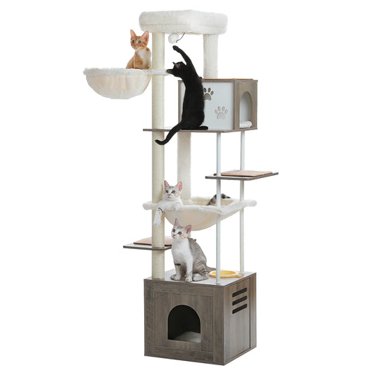 Large Cat Tree Wooden Tower with Extra Large Condos and Hammocks Modern Cat House with Spacious Perch Sisal Posts and Steel Tube