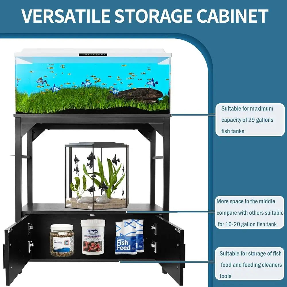Aquarium Stand 20-29 Gallon, 29 Gallon ish Tank Stand with Aquarium Tools Organizer, 3 Tier Breeder Tank Stand with Storage Cabi
