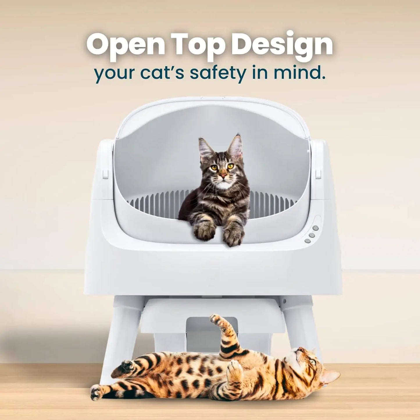 Self Cleaning Open Top Automatic Cat Litter Box for Multiple Cats, Open-Top Design for Integrated Safety, Quiet, Custom