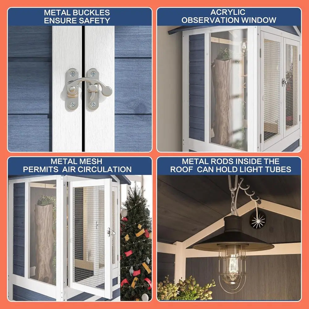 Large Wooden Reptile Enclosure for Bearded Dragons, Geckos, Lizards, and Chameleons with Storage, Ventilation, and Wheels