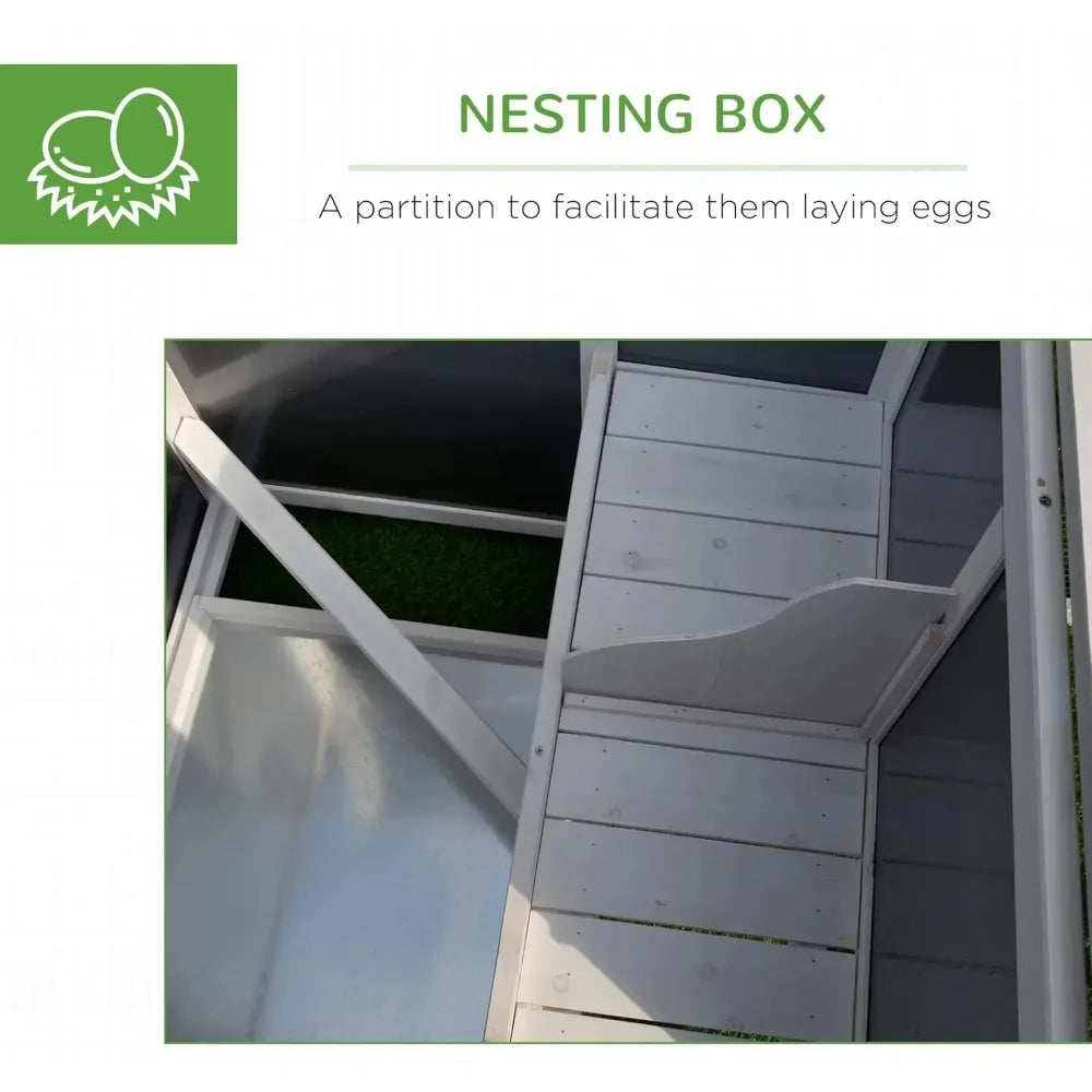 63" outdoor chicken coop wooden, chicken cage with run area, nesting box, hen house with waterproof roof, removable tray