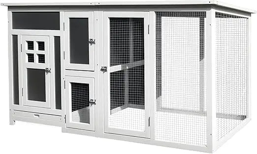63" outdoor chicken coop wooden, chicken cage with run area, nesting box, hen house with waterproof roof, removable tray