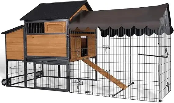 Large Chicken Coop with Metal Frame Mobile Hen House Poultry Cage with Wheels