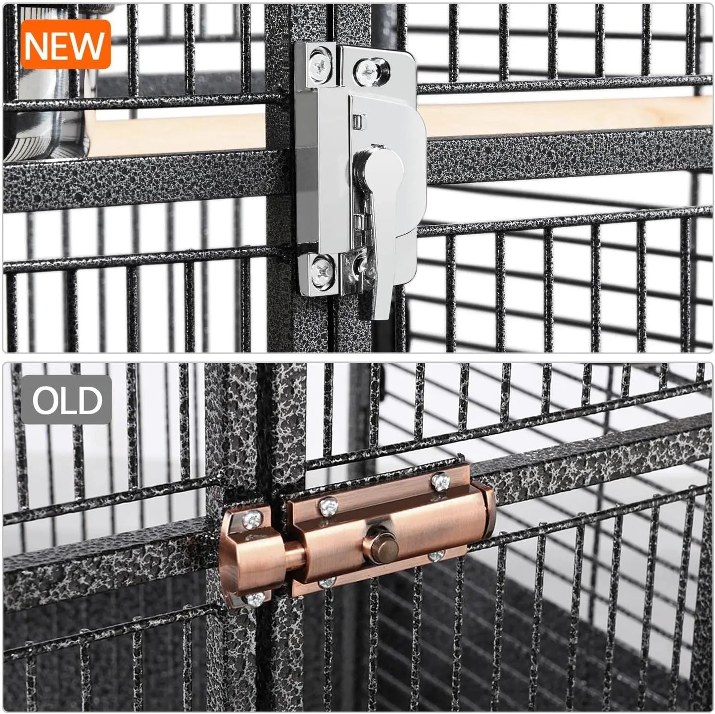 61in Large Parrot Cage Playtop Wrought Iron with Rolling Stand for Cockatiels Amazon Parrot Conure Lovebird Black