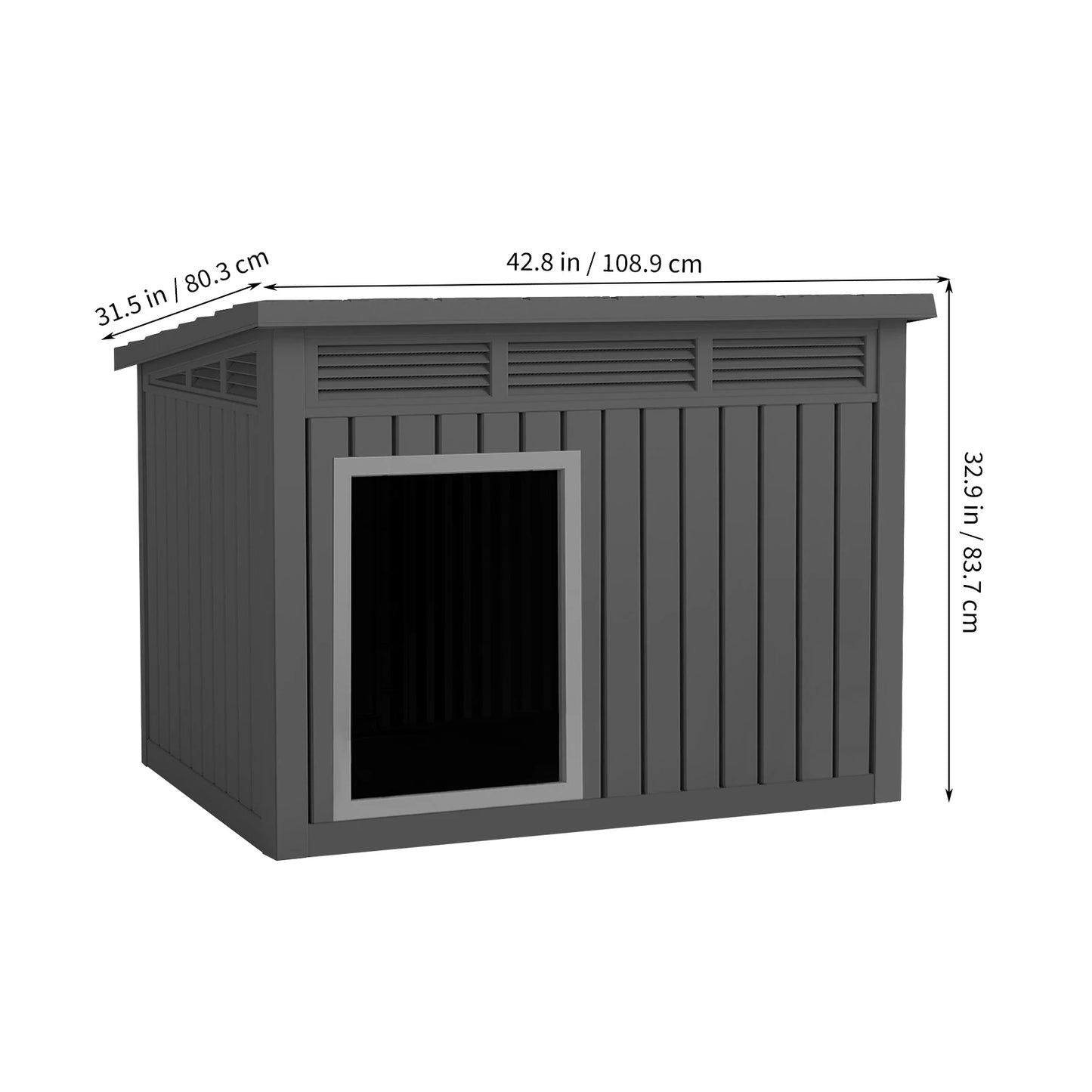 XXXL Slant-Roof Resin Dog Villa - Gas-Lift Ventilated Canopy & StormProof Design, All-Weather Outdoor Shelter with UV Armor for Large Dogs/Multi-Pet Households, Dog Furniture, Garden Pet House, Perfect Gift for Halloween, Chr