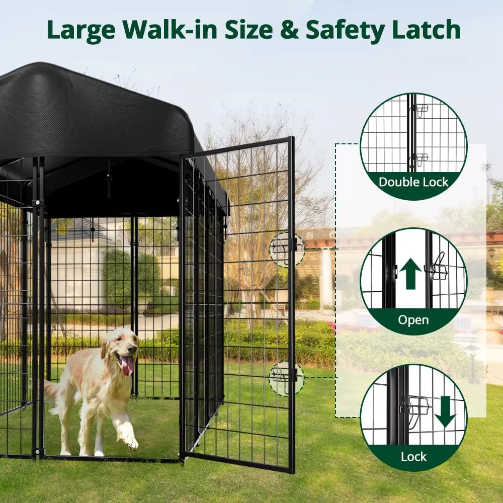 Dog Kennel Outside with Roof, 8'x6'x4' Outdoor Dog Kennels for Large Dogs, Heavty Duty Welded Dog Crate Playpen with, Custom