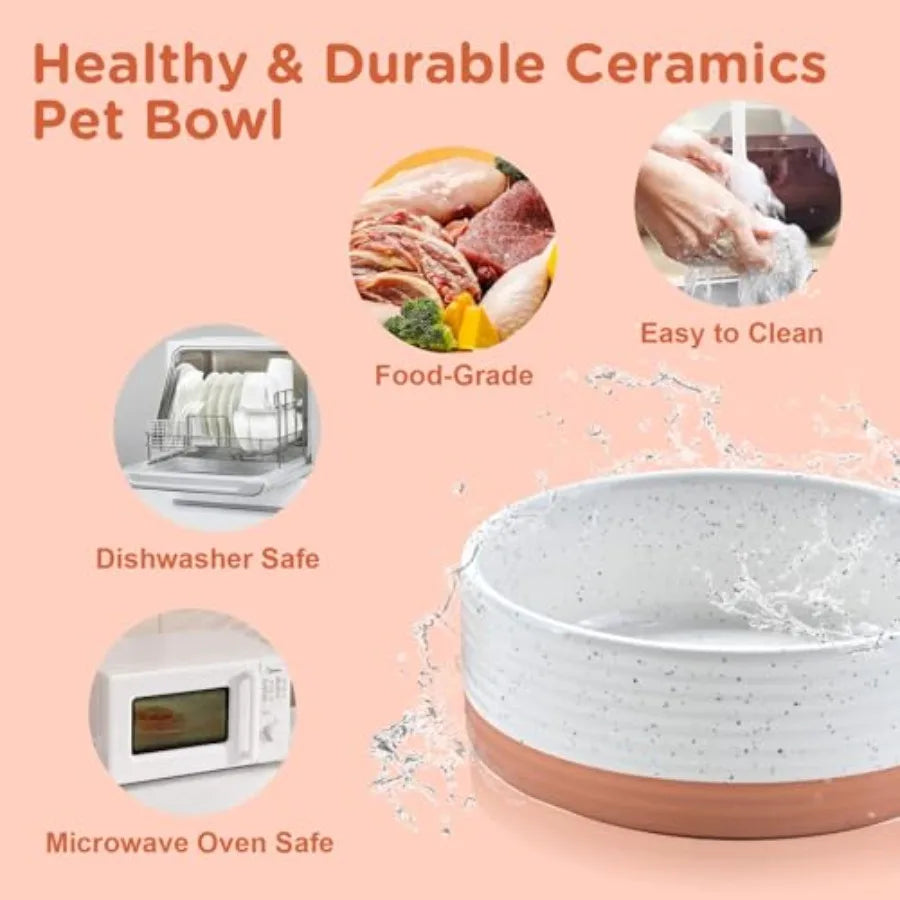 Elevated Dog Bowls Ceramic, 6.1'' Dogs and Cat Food Water Bowls Raised with Non-Slip Bamboo Stand for Medium Sized Breed Microw