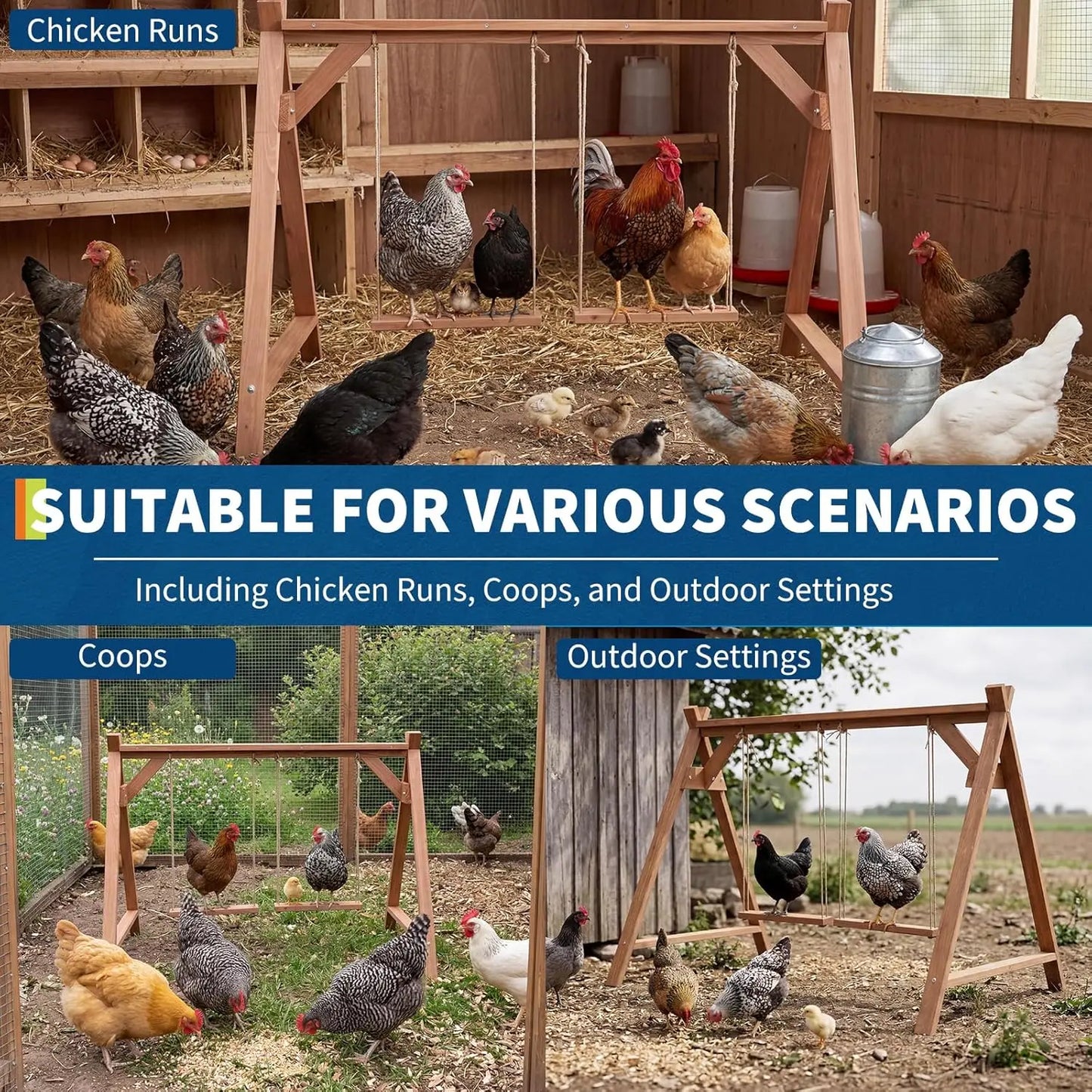 Wooden Chicken Roosting Ladder with Swing,Easy Assembly Sturdy Coop Accessory for Chickens Outdoor Promotes Healthy Exercise