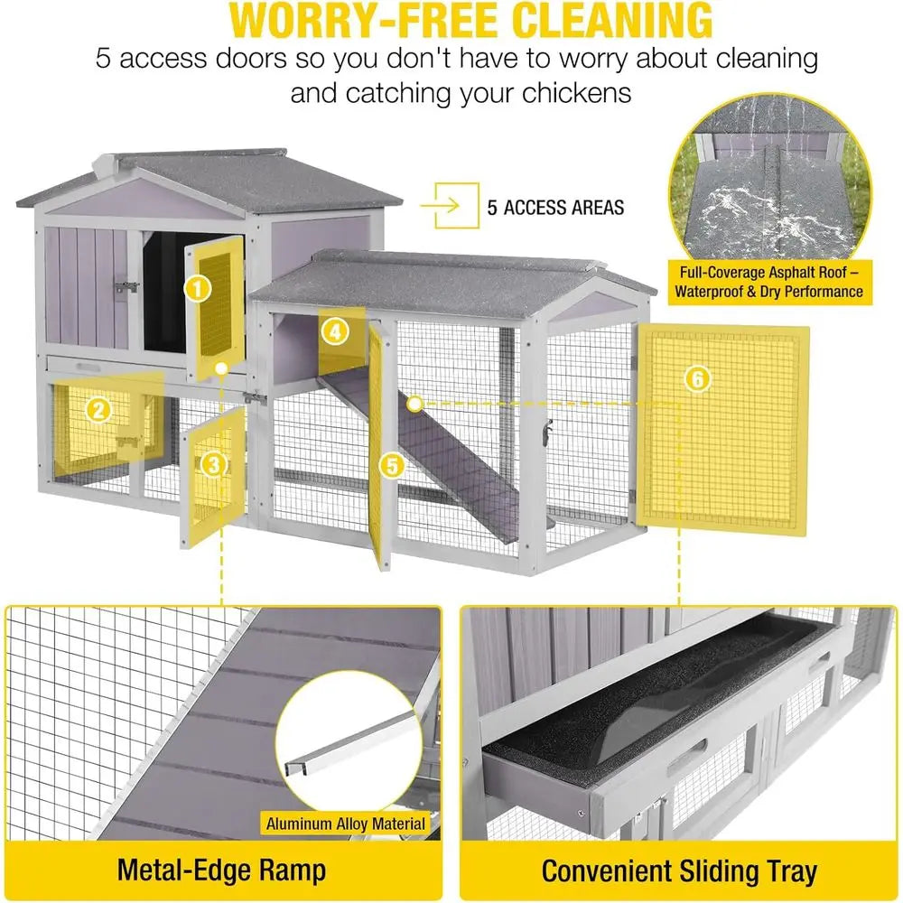 Chicken Coop or 2 Chickens, Wooden Duck House Outdoor Hen House Poultry Quail Cage-Expandable Design