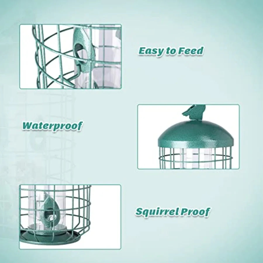 Caged Bird Feeder for Outside Large Squirrel Proof Metal Bird Feeders 3 Lbs Wild Bird Feeder Hanging Outdoors Tube Feeders with