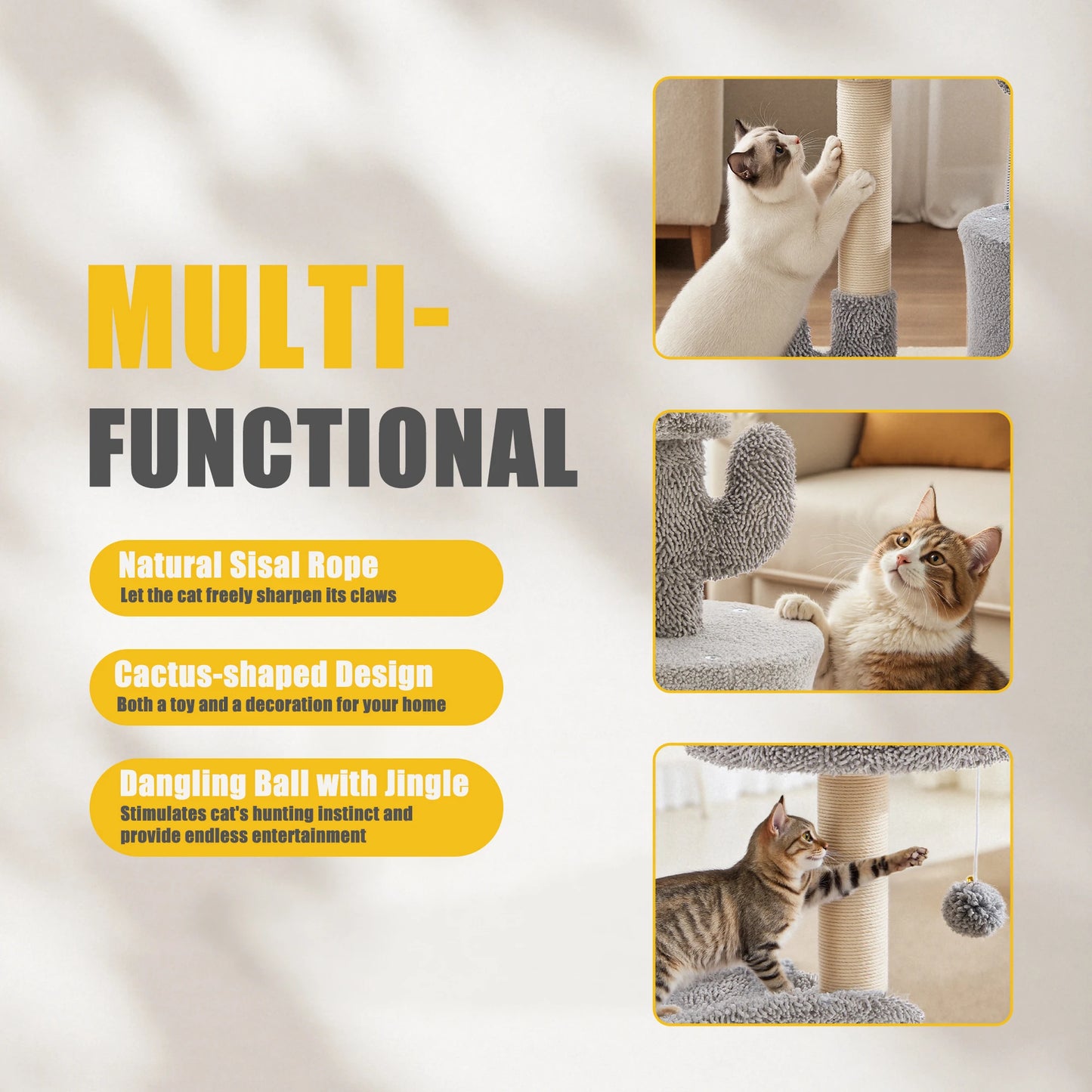 JHK 33IN Cat Tree Tall Multi-Level Tower for Indoor Pet Furniture Stable Kitty Play House with Sisal Scratching Post for Home