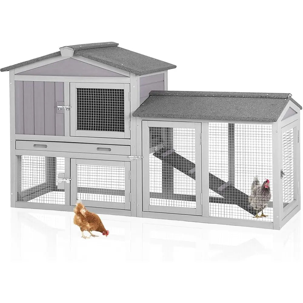 Chicken Coop or 2 Chickens, Wooden Duck House Outdoor Hen House Poultry Quail Cage-Expandable Design
