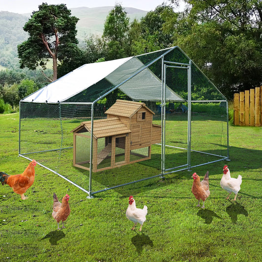 Teousev 10x 10 Ft Metal Chicken Coop Chicken Run Backyard Hen House Poultry Habitat Cage