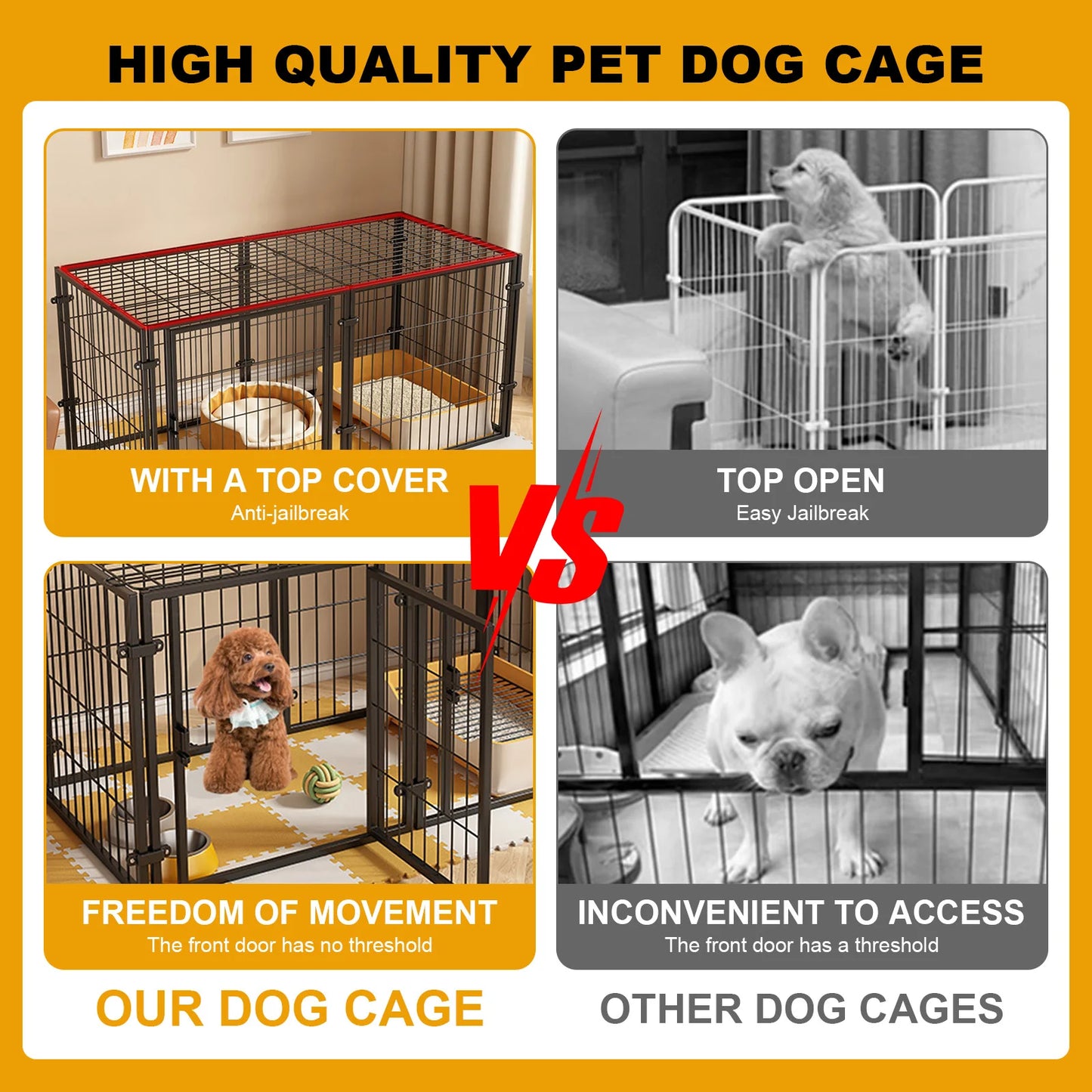 47 Inches Portable Pet Playpen for Small Medium Dogs Kennel 4 Panel Iron Wire Puppy Cat House Cage Indoor Outdoor Pet Exercise