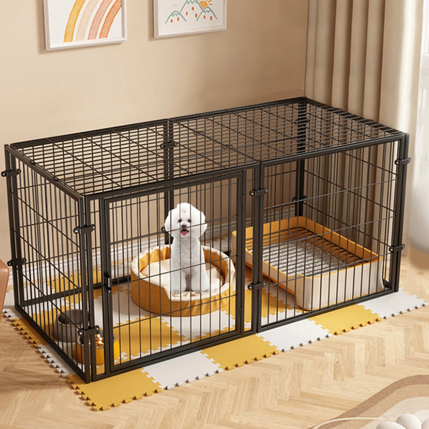 47 Inches Portable Pet Playpen for Small Medium Dogs Kennel 4 Panel Iron Wire Puppy Cat House Cage Indoor Outdoor Pet Exercise