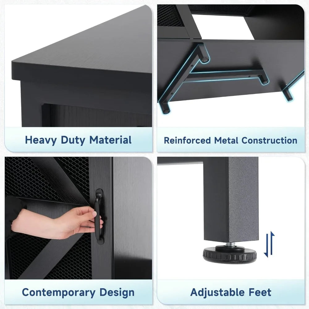 55-75 Gallon Aquarium Stand with Storage Cabinet, Fish Tank Stand with Power Outlets & LED Light, Wooden Turtle Tank 52 i