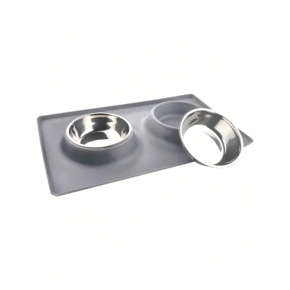 Dog Supplies Dogs Accessories Bowls With Mat, Cat Food Water Bowl Set 13.5oz Each In No Spill Silicone Mat, Dual Pet Feeder Bowl