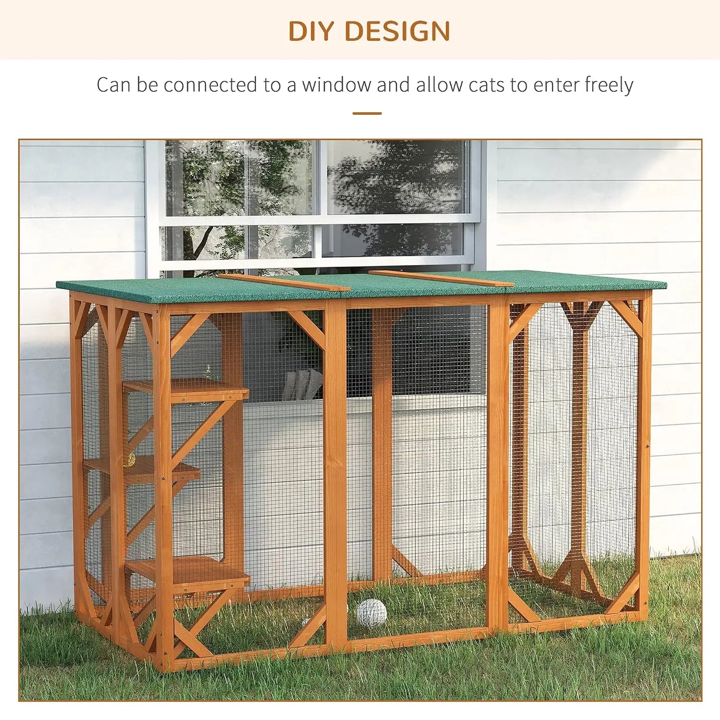 Outdoor Cat House, Catio Wooden Feral Cat Shelter, Cat Cage with Platforms, Large Enter Door, Weather Protection, Custom