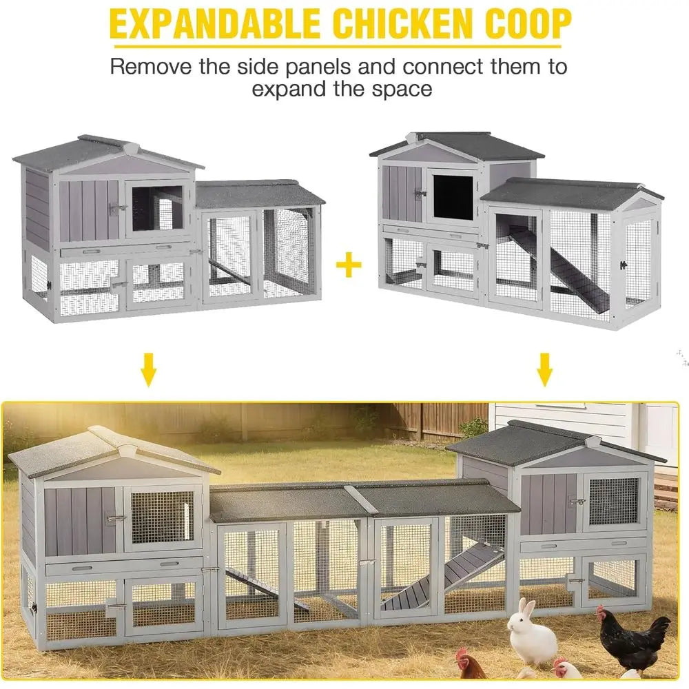 Chicken Coop or 2 Chickens, Wooden Duck House Outdoor Hen House Poultry Quail Cage-Expandable Design