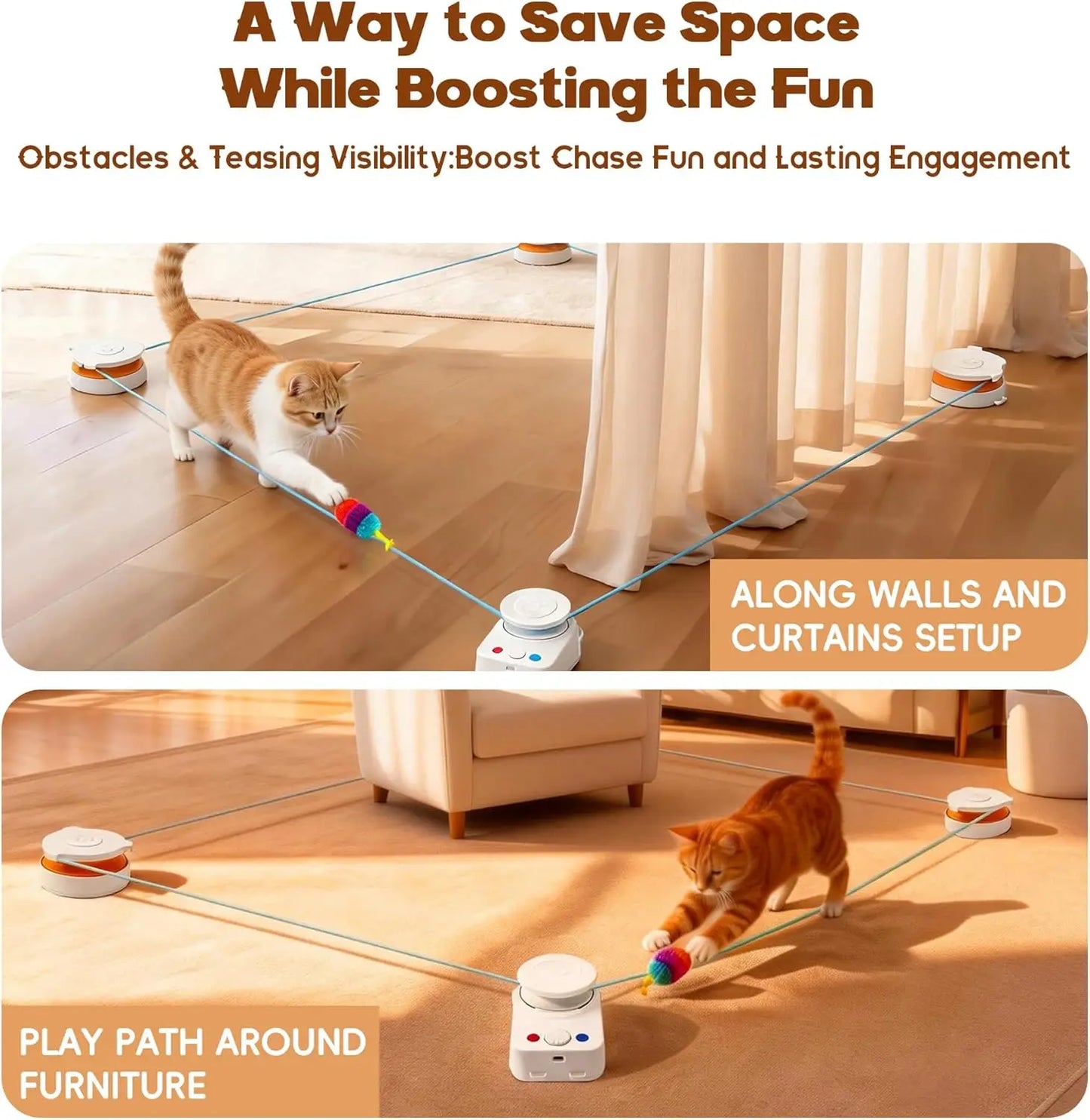 Interactive Cat Toy for Indoor Cats – Automatic Moving & Enrichment Toy for Indoor Cats/Kitten, Auto/Manual Control Cat