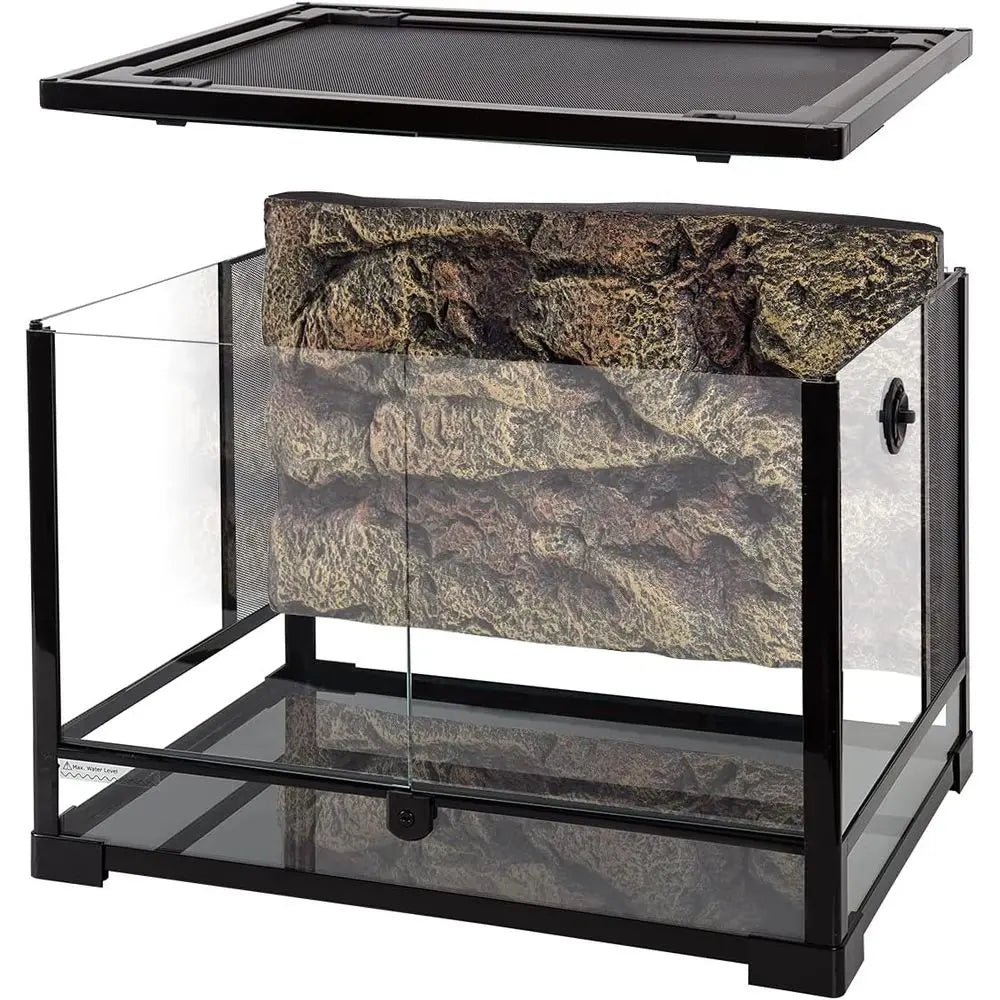 24 x 18 x 18 Large Glass Reptile Tank with Foam Backs, Double Hinged Door & Screen Vent